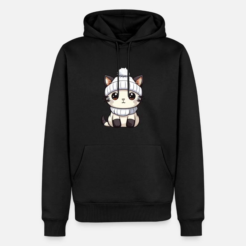 Katze Winter Comic Niedlich - Männer Premium Bio Hoodie - Schwarz