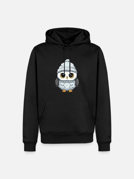 Eule Winter Comic Niedlich - Männer Premium Bio Hoodie - Schwarz