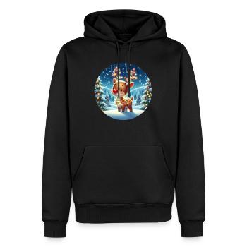 Weihnachtsrentiere, die sich in der Weihnachtsbeleuchtung verfangen - Männer Premium Bio Hoodie - Schwarz - Vorne - Nico (187cm)