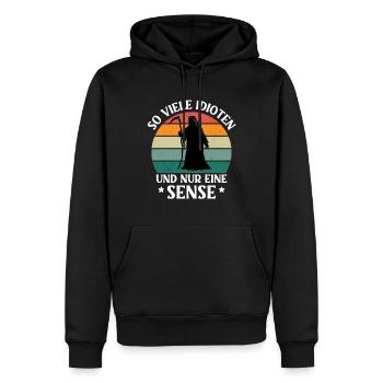 So Viele Idioten Und Nur Eine Sense - Männer Premium Bio Hoodie - Schwarz - Vorne - Nico (187cm)
