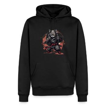 Japanische Katze Samurai Style für Katzen Fans - Männer Premium Bio Hoodie - Schwarz - Vorne - Nico (187cm)
