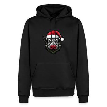 Tête d’animal de Noël de sanglier - Sweat à capuche Premium bio Homme - noir - Devant - Nico (187cm)