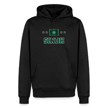 Sindh - Männer Premium Bio Hoodie - Schwarz - Vorne - Nico (187cm)