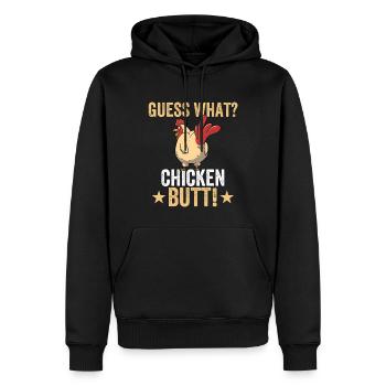 Devine quoi? Cul de poulet ! - Drôle de poulet - Sweat à capuche Premium bio Homme - noir - Devant - Nico (187cm)