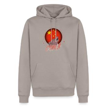 China - Männer Premium Bio Hoodie - Taupe - Vorne - Nico (187cm)