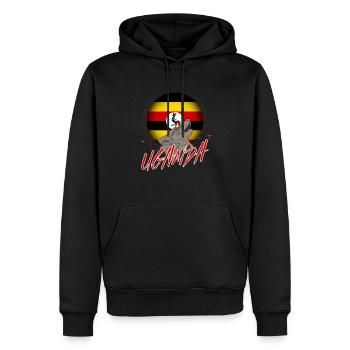 Uganda - Männer Premium Bio Hoodie - Schwarz - Vorne - Nico (187cm)