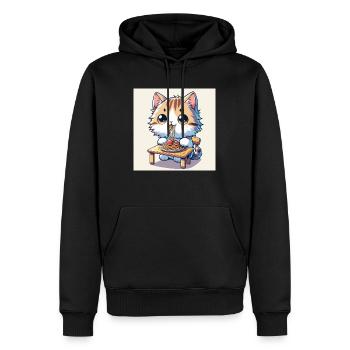 Chaton gourmand dégustant de délicieux spaghettis - Sweat à capuche Premium bio Homme - noir - Devant - Nico (187cm)