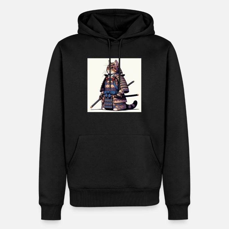 Samurai-Katze mit traditioneller Rüstungsillustration - Männer Premium Bio Hoodie - Schwarz
