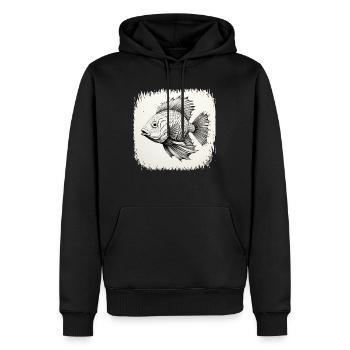 fish hook animation boat fishes present rod happy - Männer Premium Bio Hoodie - Schwarz - Vorne - Nico (187cm)