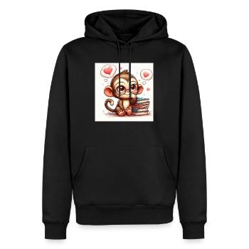 Affe mit Buch - Männer Premium Bio Hoodie - Schwarz - Vorne - Nico (187cm)
