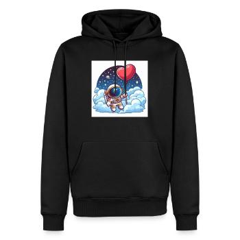 Astronaute ballon coeur - Sweat à capuche Premium bio Homme - noir - Devant - Nico (187cm)