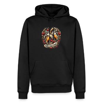 Herz & Hopfen: Liebe braut sich zusammen - Männer Premium Bio Hoodie - Schwarz - Vorne - Nico (187cm)