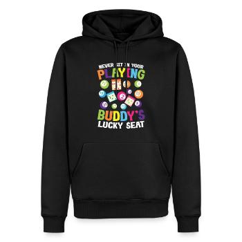 Never Sit In Your Playing Buddy's Lucky - Männer Premium Bio Hoodie - Schwarz - Vorne - Nico (187cm)
