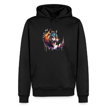 Wolfsglanz: Majestätischer Wolfskopf - Männer Premium Bio Hoodie - Schwarz - Vorne - Nico (187cm)