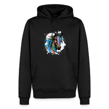 Portrait De Tête De Cheval Coloré - Sweat à capuche Premium bio Homme - noir - Devant - Nico (187cm)