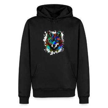 Portrait De Tête De Loup Coloré - Sweat à capuche Premium bio Homme - noir - Devant - Nico (187cm)