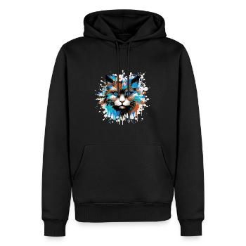 Katze Kopf Porträt Bunt - Männer Premium Bio Hoodie - Schwarz - Vorne - Nico (187cm)