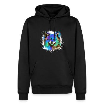 Pomeranian Hund Kopf Porträt Bunt - Männer Premium Bio Hoodie - Schwarz - Vorne - Nico (187cm)