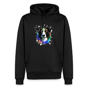 Border Collie Chien Tête Portrait Coloré - Sweat à capuche Premium bio Homme - noir - Devant - Nico (187cm)