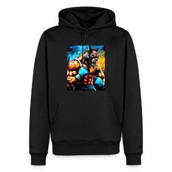 Combattant de boxeur loup - Sweat à capuche Premium bio Homme - noir - Devant - Nico (187cm)