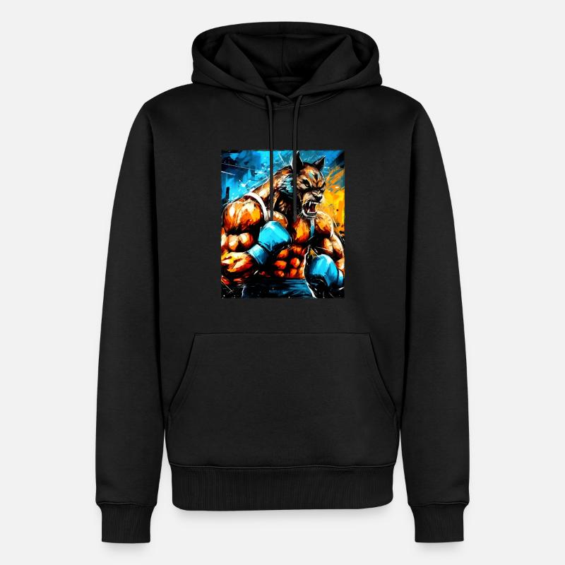 Combattant de boxeur loup - Sweat à capuche Premium bio Homme - noir