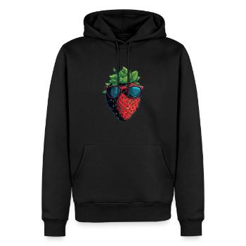 Lustige Erdbeere mit Sonnenbrille Frucht Tropisch - Männer Premium Bio Hoodie - Schwarz - Vorne - Nico (187cm)