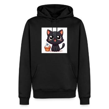 Sweet Kitty Black avec Cupcake et Grands Yeux - Sweat à capuche Premium bio Homme - noir - Devant - Nico (187cm)