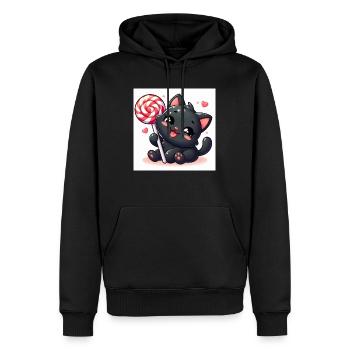 Sweet Kitty noir gai avec sucette et coeurs - Sweat à capuche Premium bio Homme - noir - Devant - Nico (187cm)