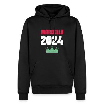 Jours fériés Marbella 2024 - Sweat à capuche Premium bio Homme - noir - Devant - Nico (187cm)