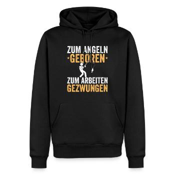 Born to fish, forced to work - Men’s Premium Organic Hoodie - black - Front - Nico (187cm)