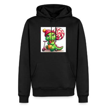 Crocodile vert avec chapeau sucette et rouleau sucette - Sweat à capuche Premium bio Homme - noir - Devant - Nico (187cm)