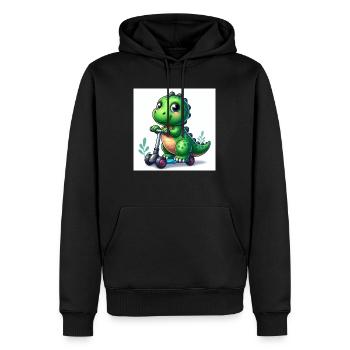 Dinosaure vert sur un scooter - Sweat à capuche Premium bio Homme - noir - Devant - Nico (187cm)