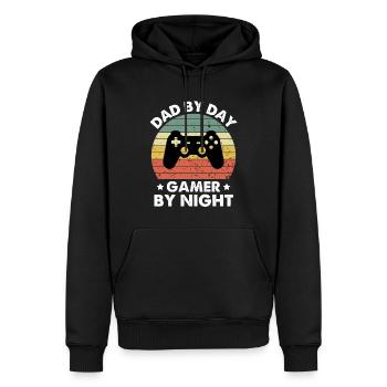 Papa le jour Gamer la nuit - Sweat à capuche Premium bio Homme - noir - Devant - Nico (187cm)