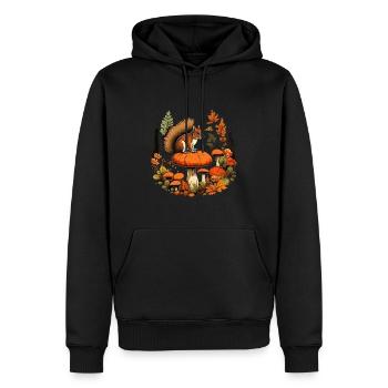 Herbst Eichhörnchen auf Orange Pilz Wald Szene - Männer Premium Bio Hoodie - Schwarz - Vorne - Nico (187cm)