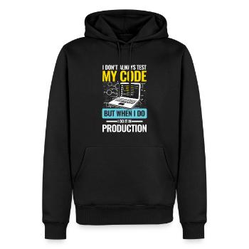 I Don't Always Test My Code I do It In Production - Männer Premium Bio Hoodie - Schwarz - Vorne - Nico (187cm)