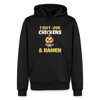 J’adore les poulets et les ramen - Sweat à capuche Premium bio Homme - noir - Devant - Nico (187cm)