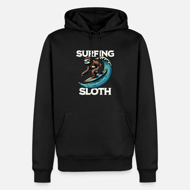 Surfing Sloth - Männer Premium Bio Hoodie - Schwarz