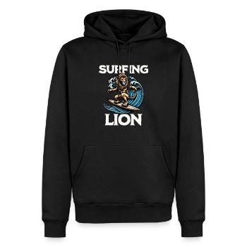 Surfing Lion - Men’s Premium Organic Hoodie - black - Front - Nico (187cm)