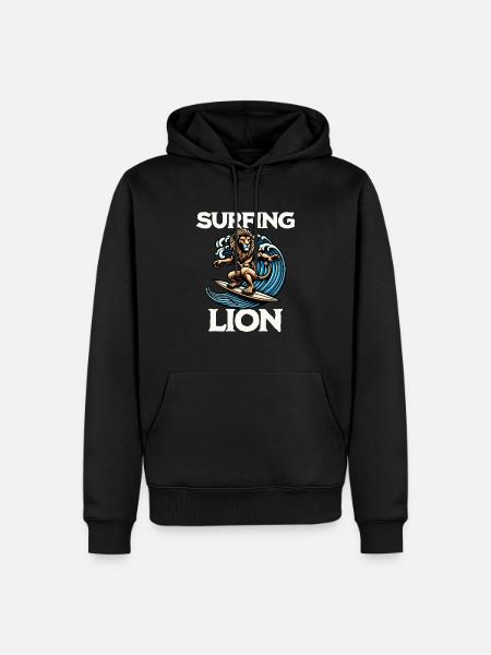 Surfing Lion - Men’s Premium Organic Hoodie - black