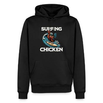 Surfing Chicken - Men’s Premium Organic Hoodie - black - Front - Nico (187cm)