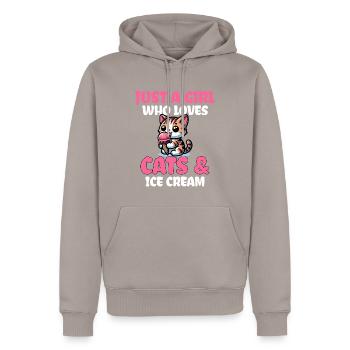 Juste une fille qui aime les chats et la crème glacée - Sweat à capuche Premium bio Homme - taupe - Devant - Nico (187cm)