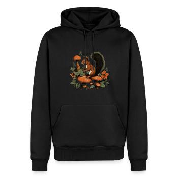 Herbst Eichhörnchen auf Orange Pilz Wald Szene - Männer Premium Bio Hoodie - Schwarz - Vorne - Nico (187cm)