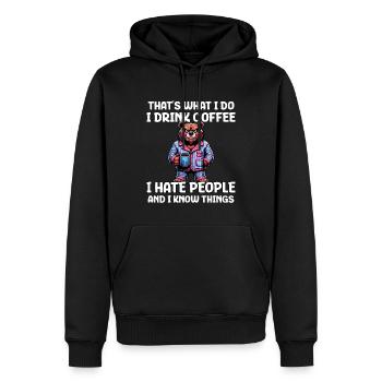 C’est ce que je fais, je bois du café, je déteste les gens - Sweat à capuche Premium bio Homme - noir - Devant - Nico (187cm)