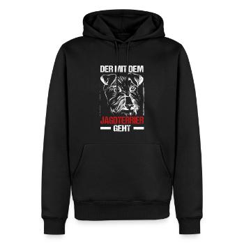 Der Mit Dem Jagdterrier Geht Hunde Herrchen Gassi - Männer Premium Bio Hoodie - Schwarz - Vorne - Nico (187cm)