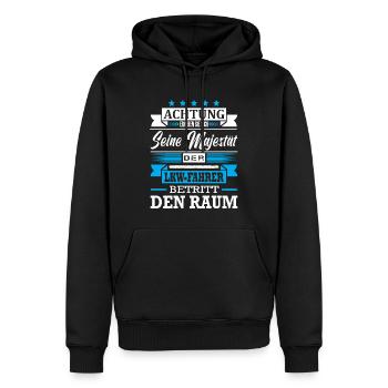 Achtung Seine Majestät Der LKW-Fahrer Spruch - Männer Premium Bio Hoodie - Schwarz - Vorne - Nico (187cm)
