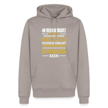 Betonbauer Spruch Stahlbetonbauer Plattenbauer - Männer Premium Bio Hoodie - Taupe - Vorne - Nico (187cm)