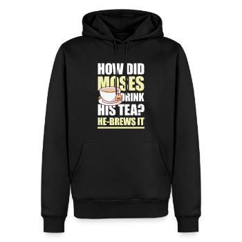 How Did Moses Drink His Tea He-Brews It für einen - Männer Premium Bio Hoodie - Schwarz - Vorne - Nico (187cm)