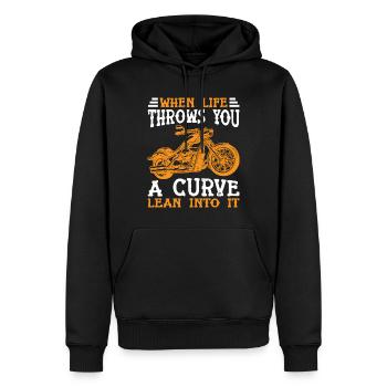 Wenn das Leben dir eine Kurve wirft Lean In Motorrad - Männer Premium Bio Hoodie - Schwarz - Vorne - Nico (187cm)