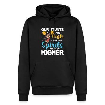 Our Stunts Are High But Our Spirits Are Higher - Männer Premium Bio Hoodie - Schwarz - Vorne - Nico (187cm)