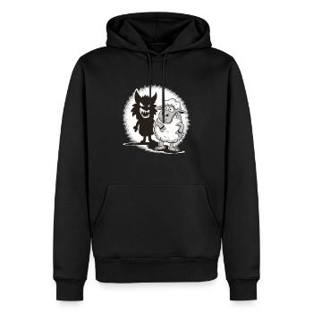 Einzigartiges Comic Schaf und Wolf Schatten - Männer Premium Bio Hoodie - Schwarz - Vorne - Nico (187cm)